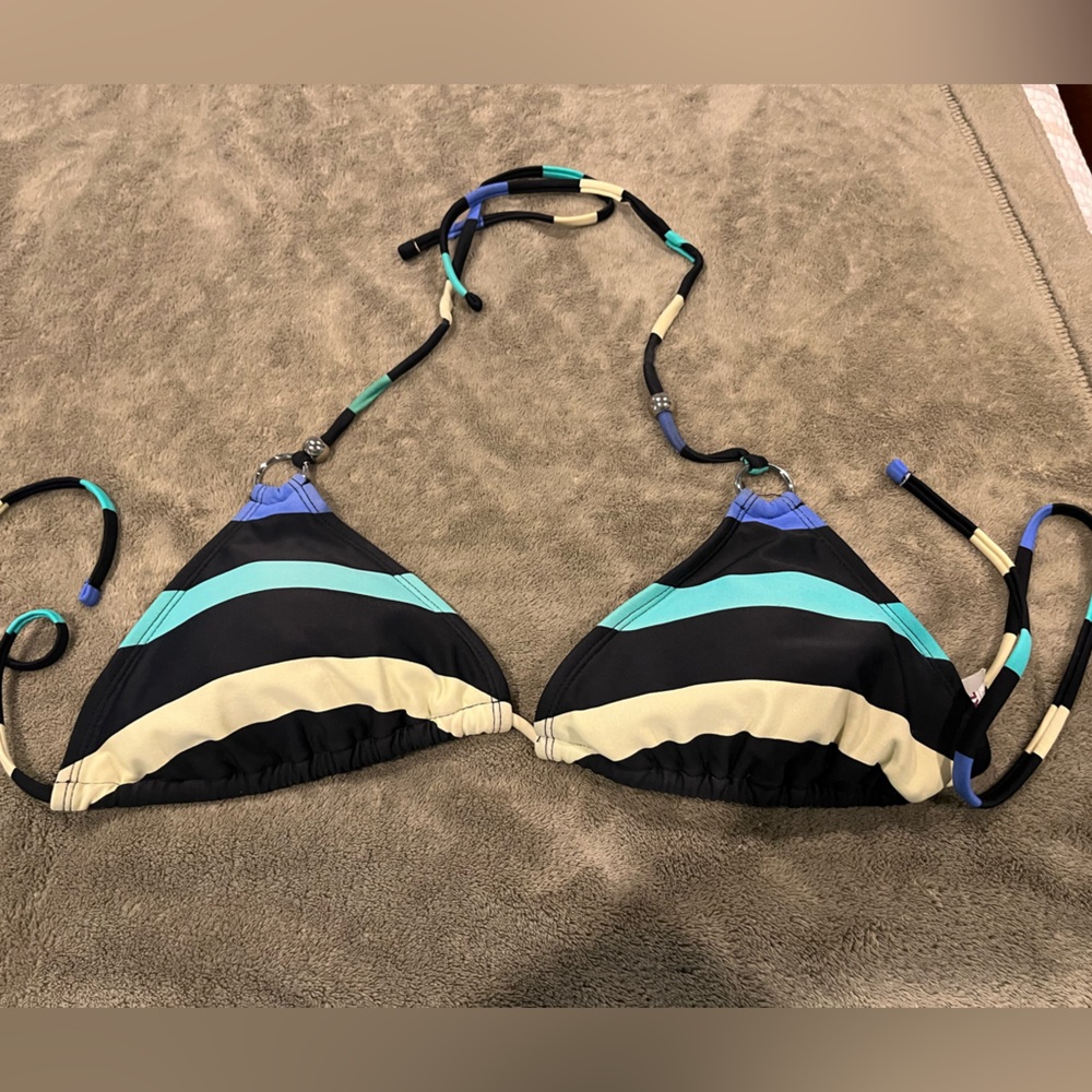 Hang Ten Black and striped Bikini Top